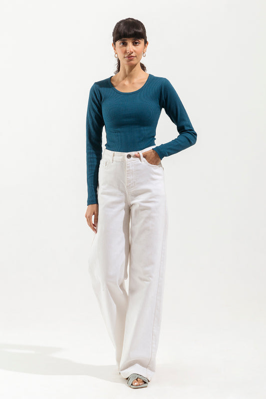 TEAL SCOOP NECK CROPPED TOP