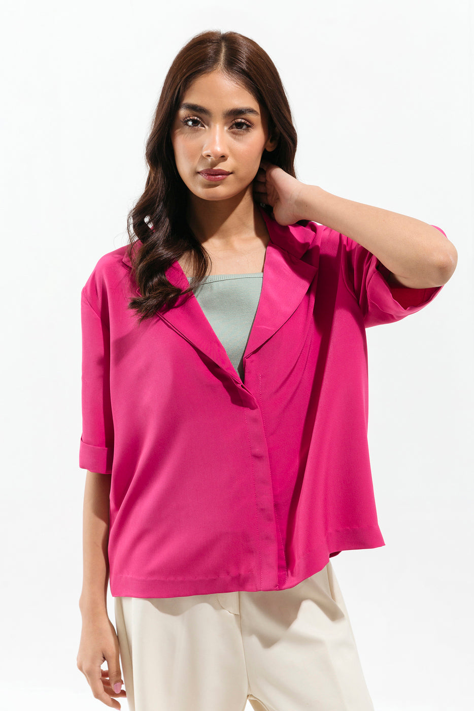 FUSCHIA PINK LAPEL COLLARED SHIRT