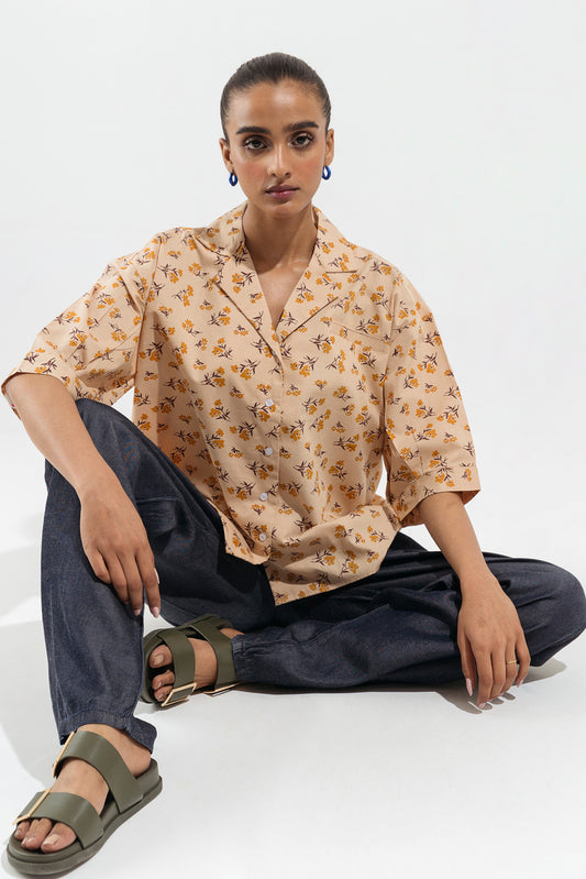 SAND BROWN FLORAL SAFARI SHIRT