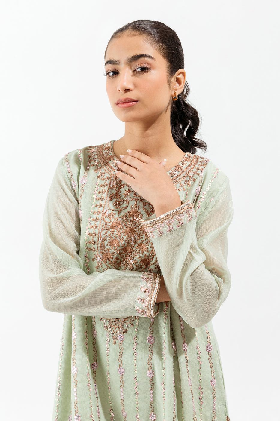 EMBROIDERED COTTON NET SHIRT (LUXURY PRET)