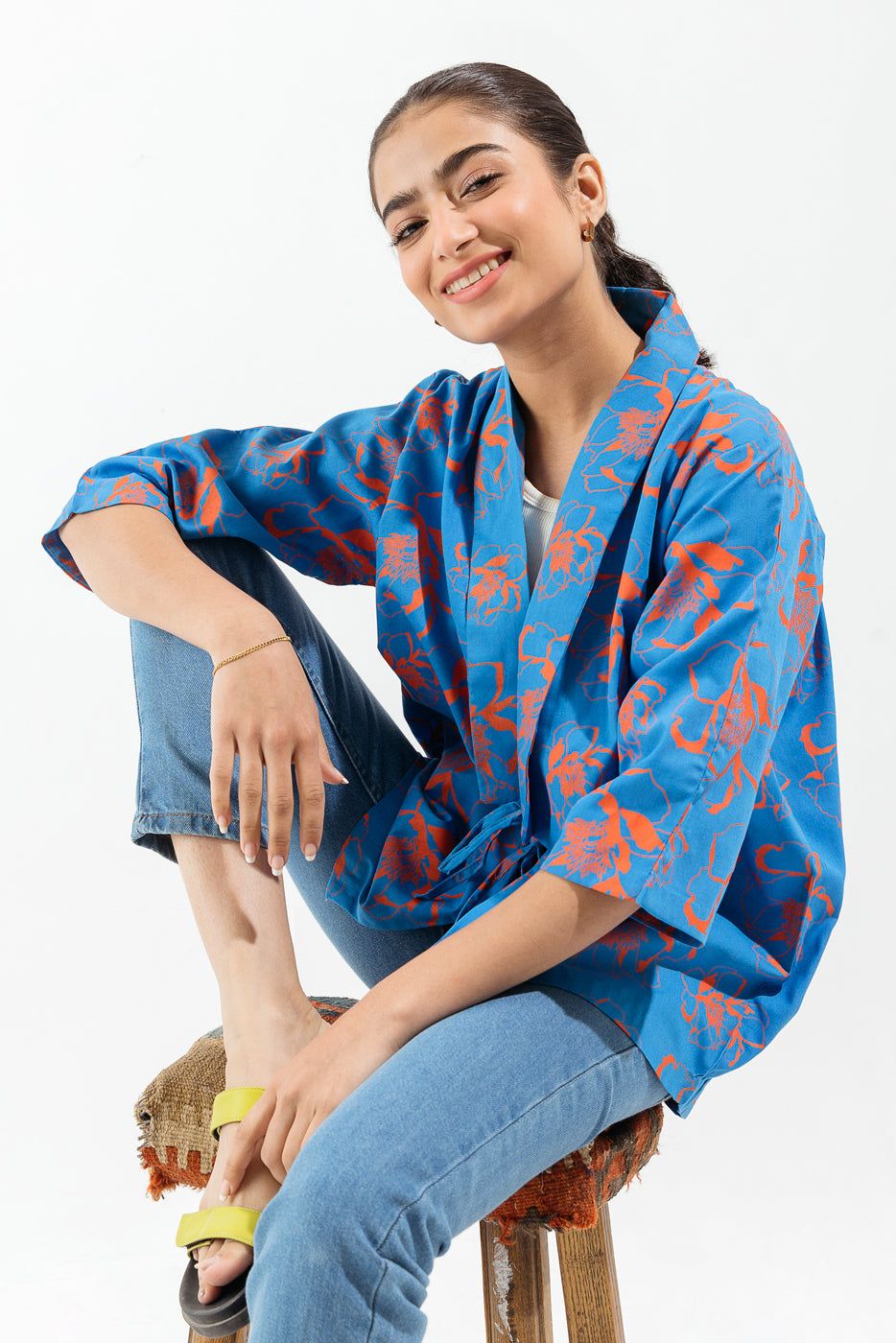 HAND SCREEN PRINTED BLUE KIMONO