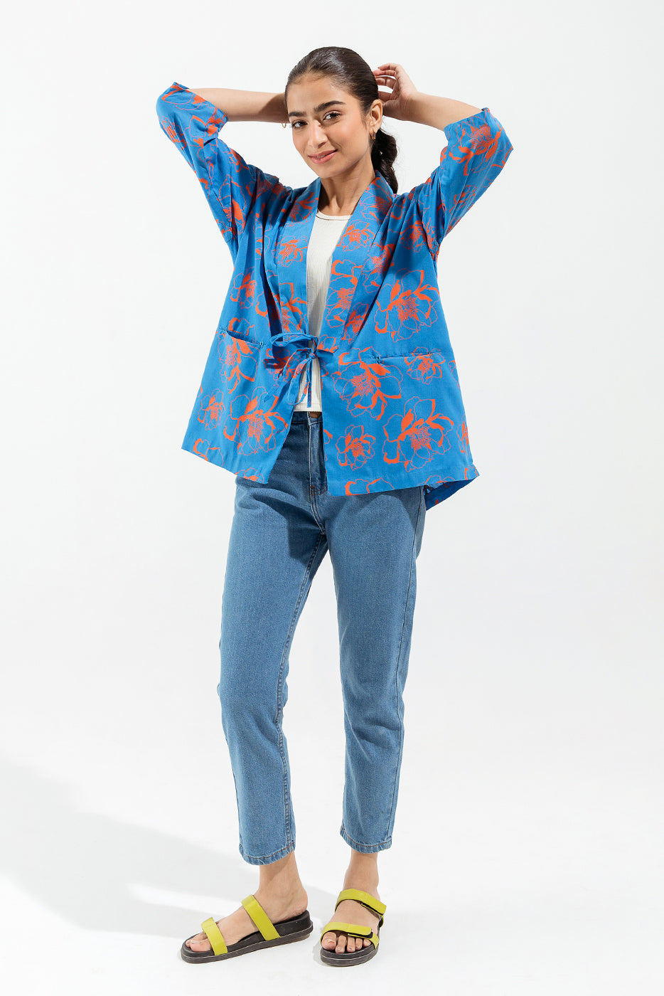 HAND SCREEN PRINTED BLUE KIMONO