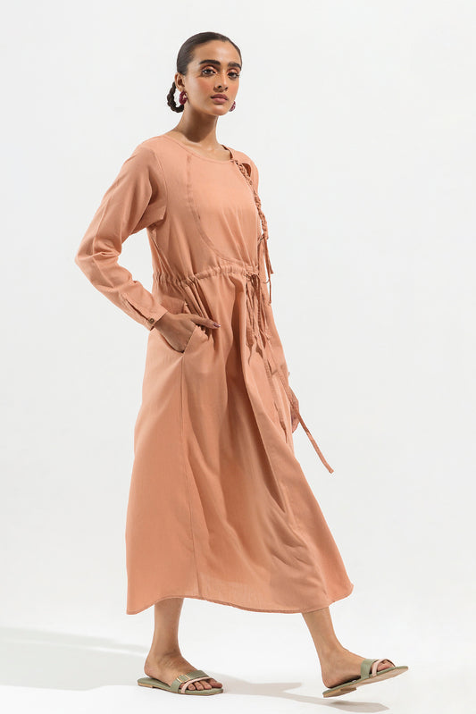 SAND BROWN OVERLAPPED LONG DRESS