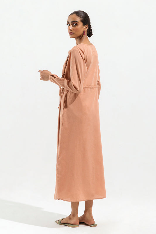 SAND BROWN OVERLAPPED LONG DRESS