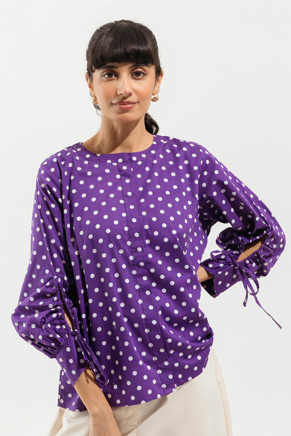 PURPLE POLKA DOT BUTTON-THROUGH SHIRT