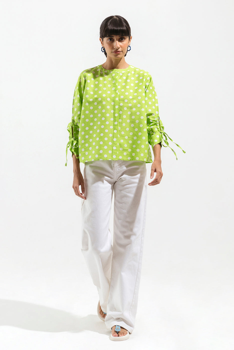 LEAF GREEN POLKA DOT BUTTON-THROUGH SHIRT
