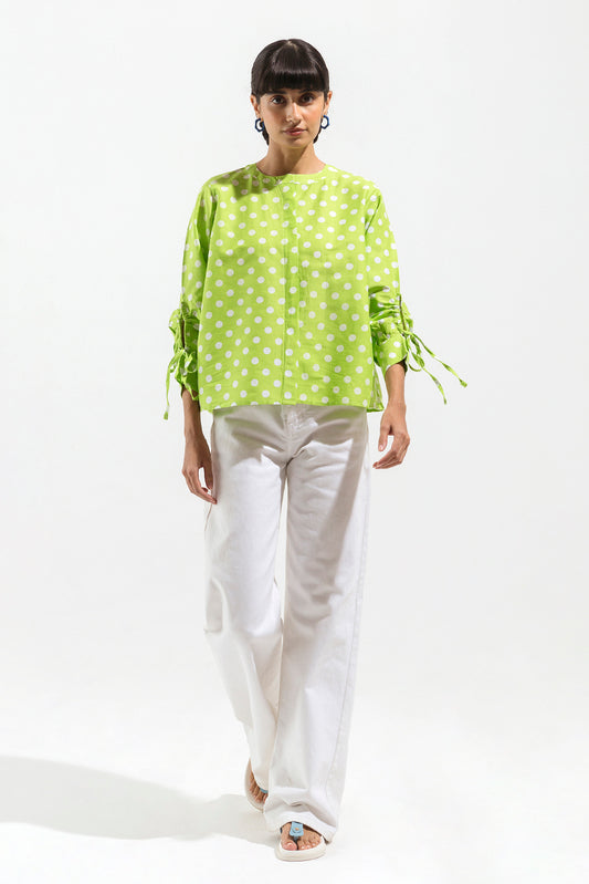 LEAF GREEN POLKA DOT BUTTON-THROUGH SHIRT
