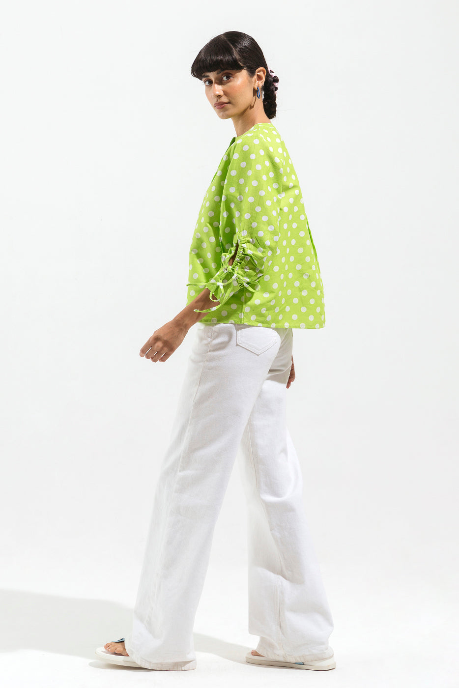 LEAF GREEN POLKA DOT BUTTON-THROUGH SHIRT