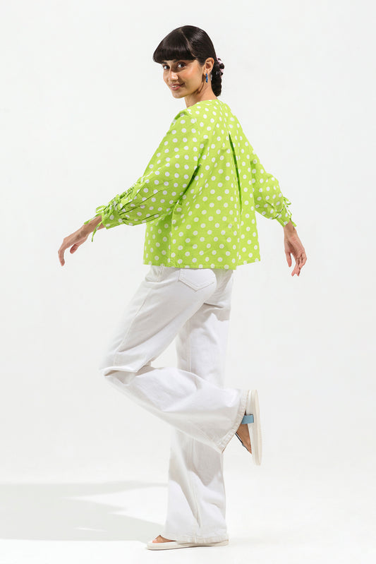 LEAF GREEN POLKA DOT BUTTON-THROUGH SHIRT