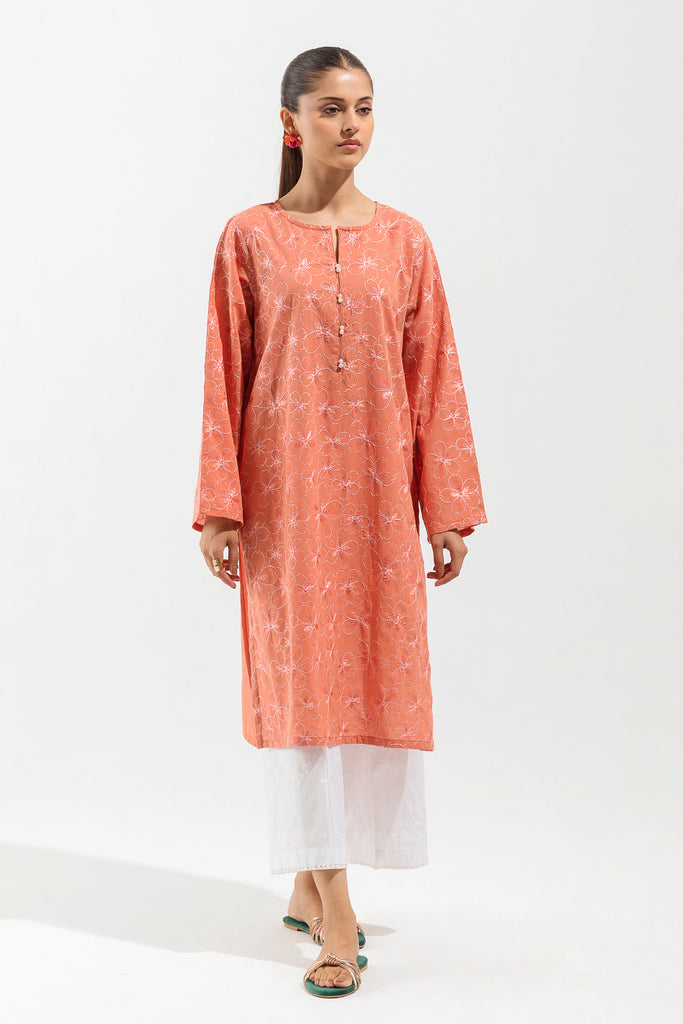 peach embroidered shirt
