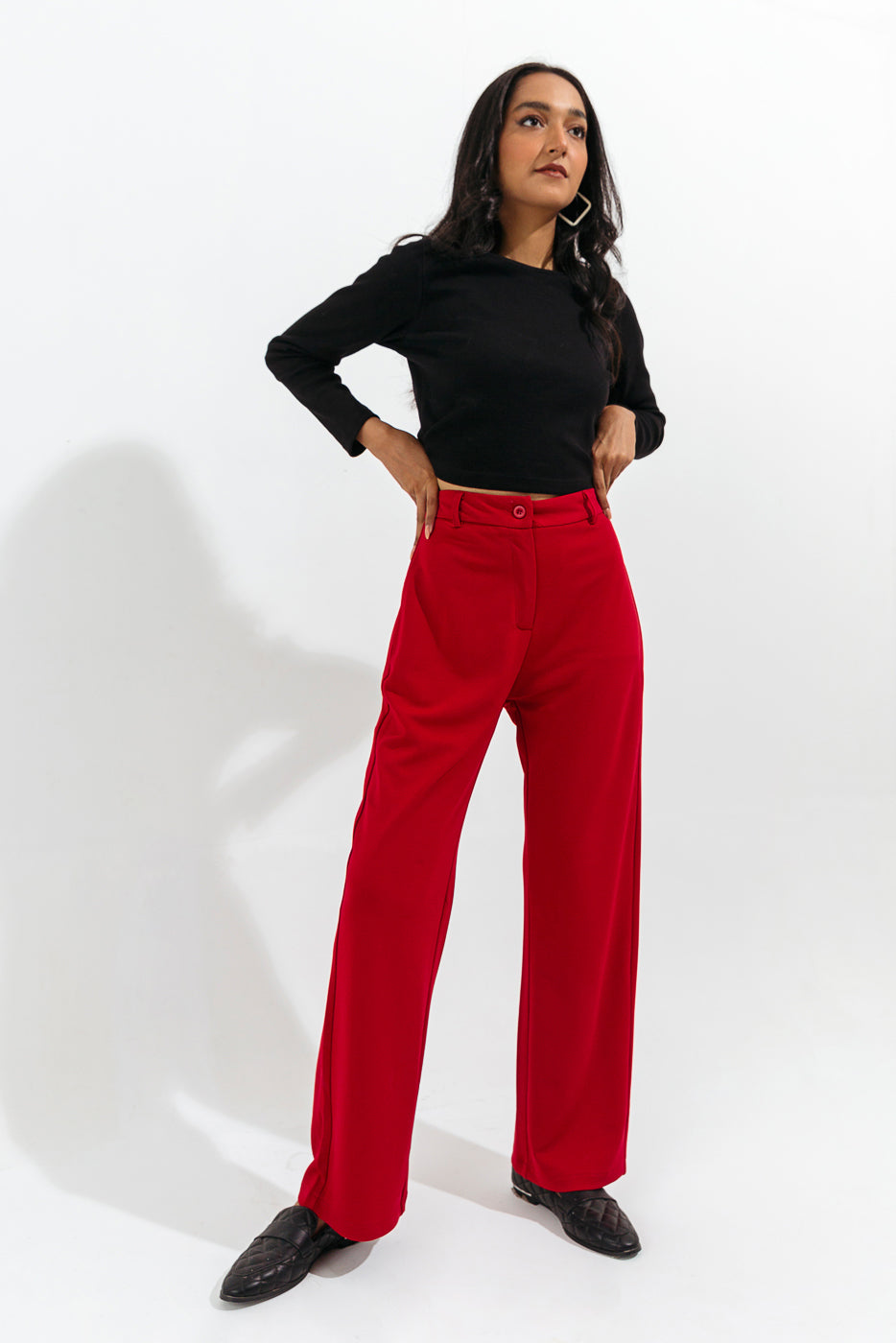 RED WIDE LEG PANTS