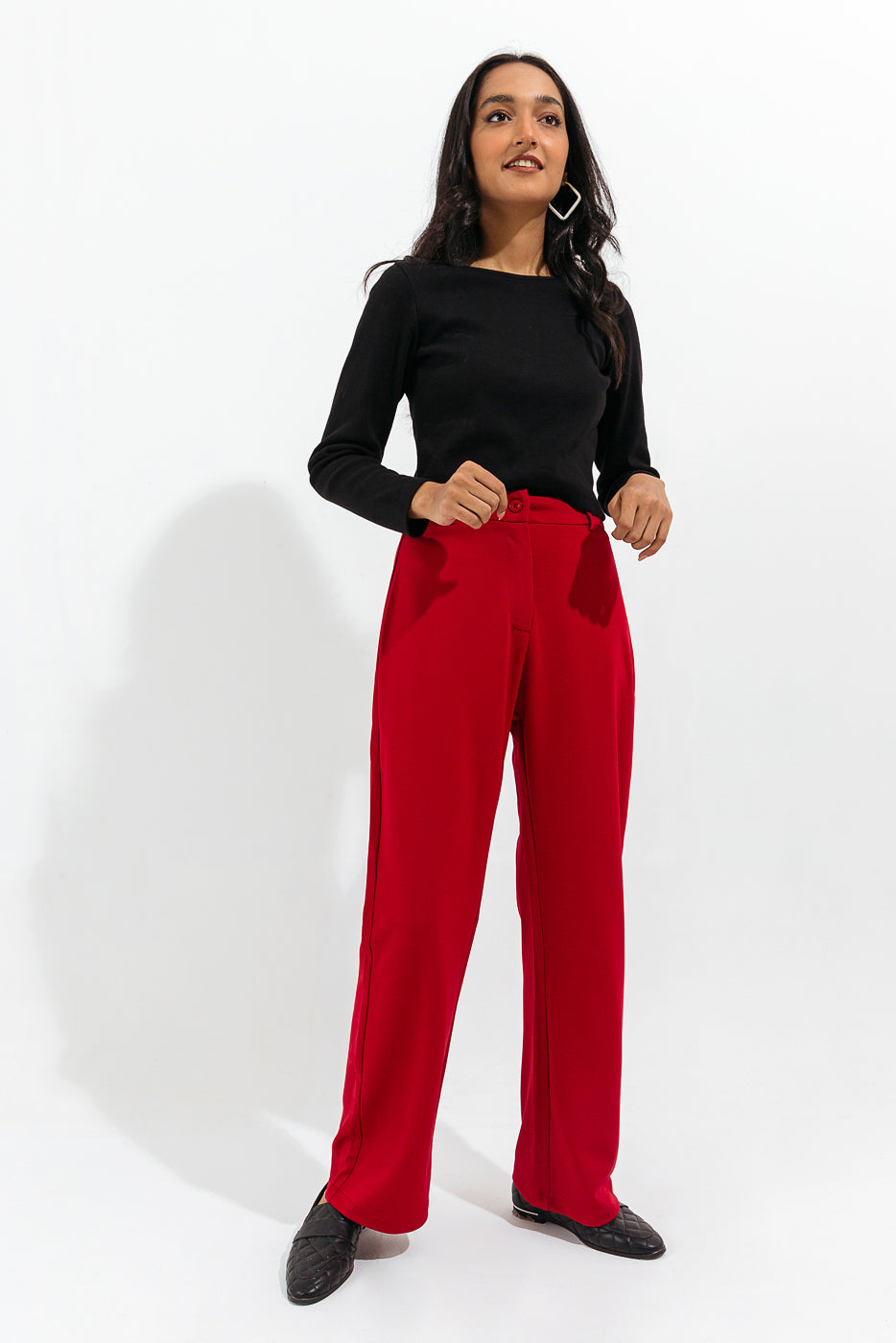 RED WIDE LEG PANTS