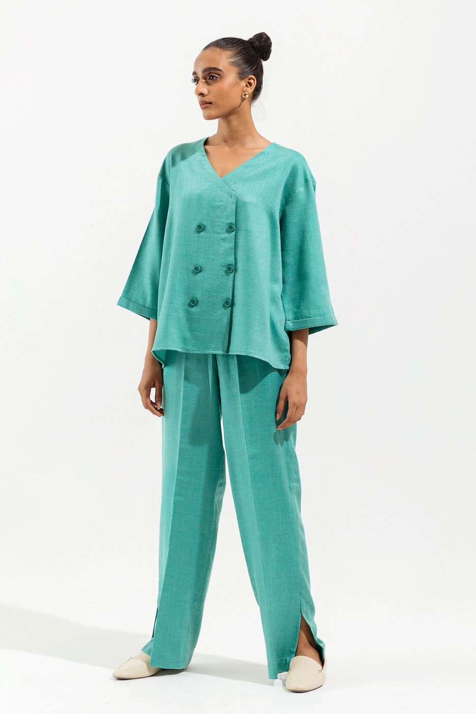 TURQUOISE BUTTONED CO-ORD SET
