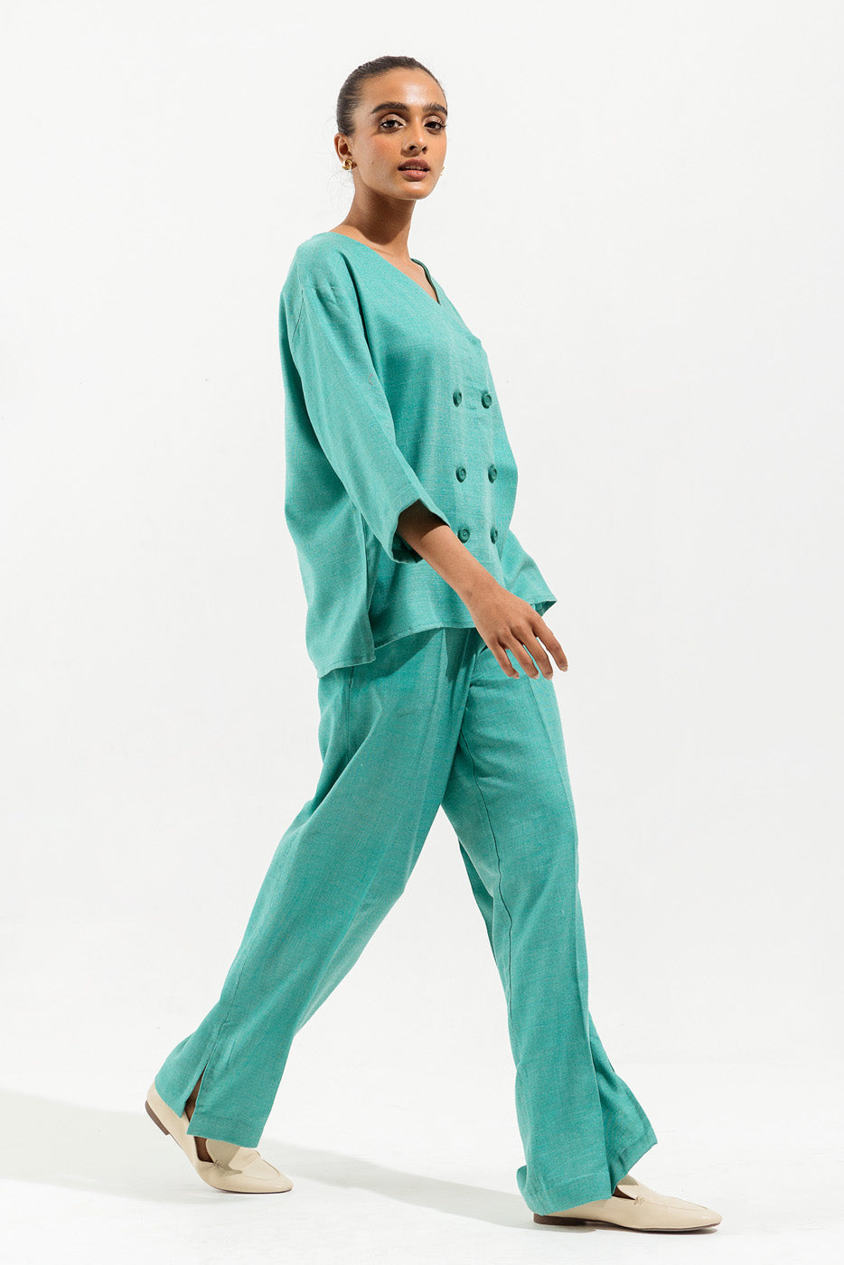 TURQUOISE BUTTONED CO-ORD SET