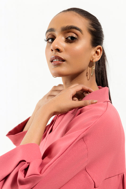 PINK BATWING COLLARED TOP