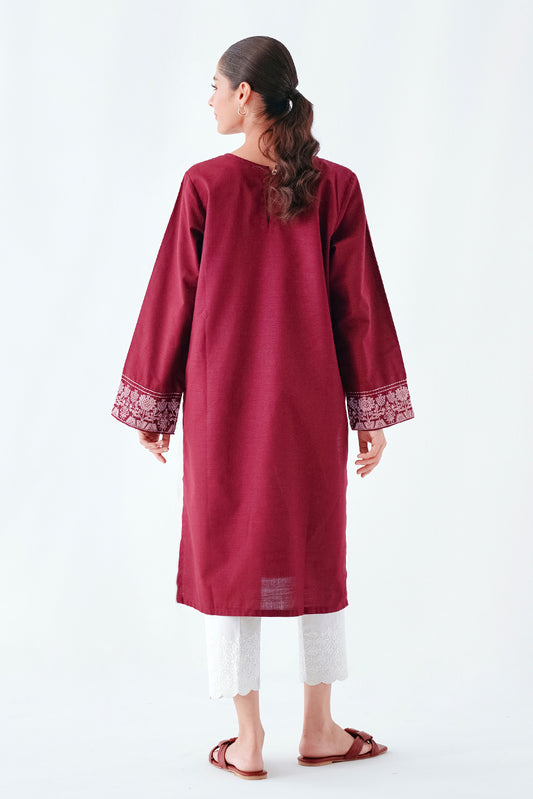 EMBROIDERED SLUB KHADDAR SHIRT (PRET)