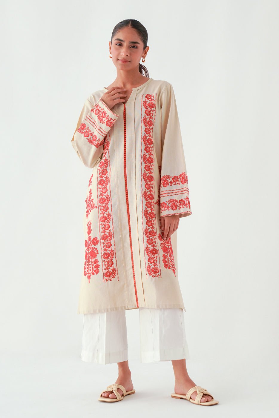 EMBROIDERED SLUB KHADDAR SHIRT (PRET)
