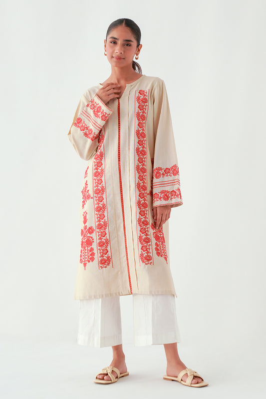 EMBROIDERED SLUB KHADDAR SHIRT (PRET)