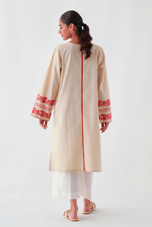 EMBROIDERED SLUB KHADDAR SHIRT (PRET)