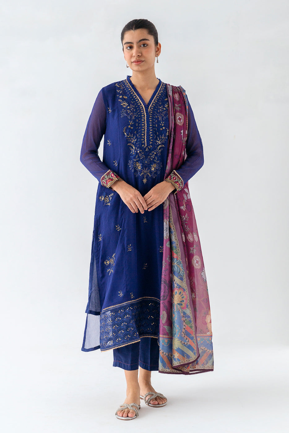 Embroidered Shirt With Dupatta - BEECHTREE
