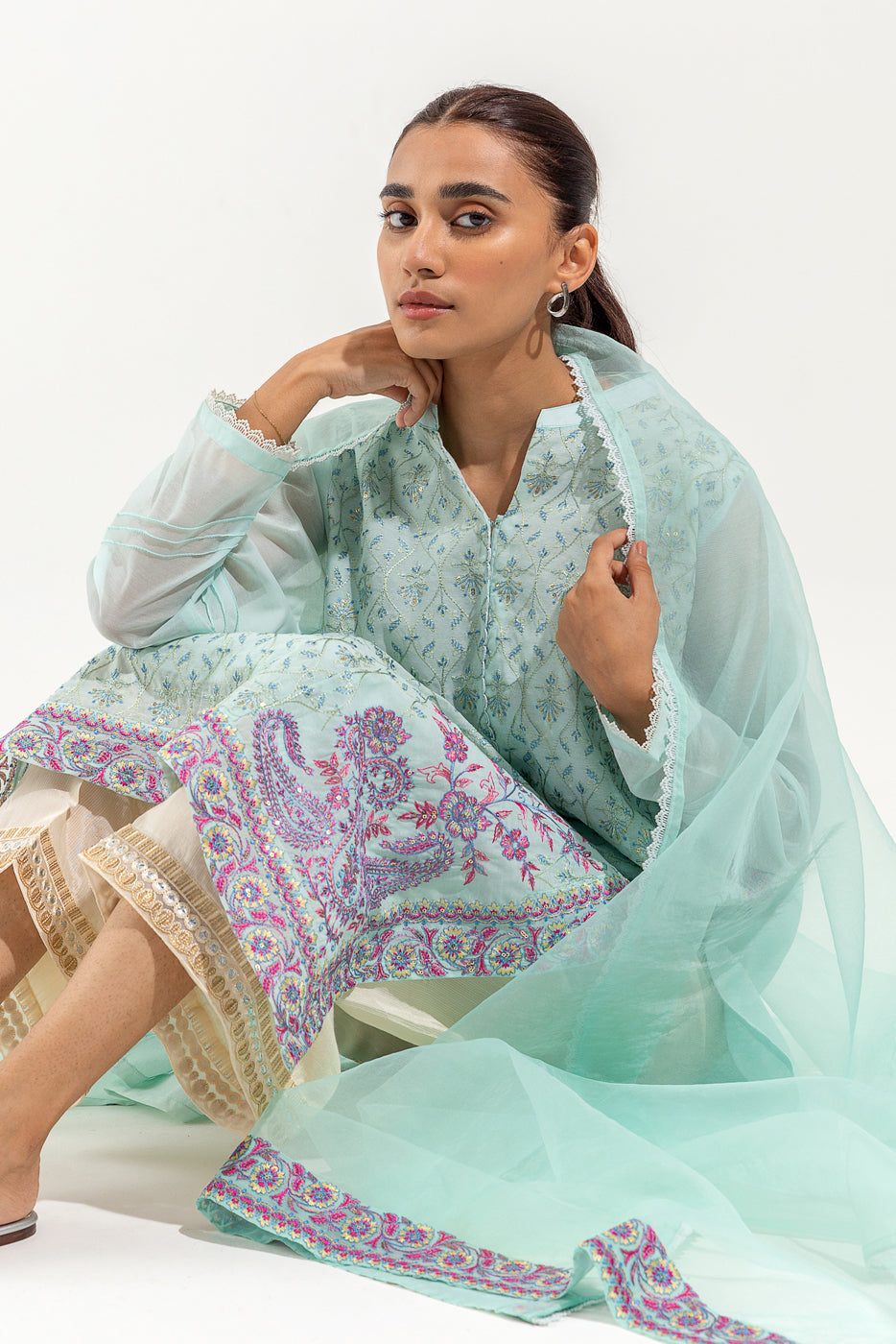 2 PIECE EMBROIDERED PAPER COTTON SUIT (LUXURY PRET)