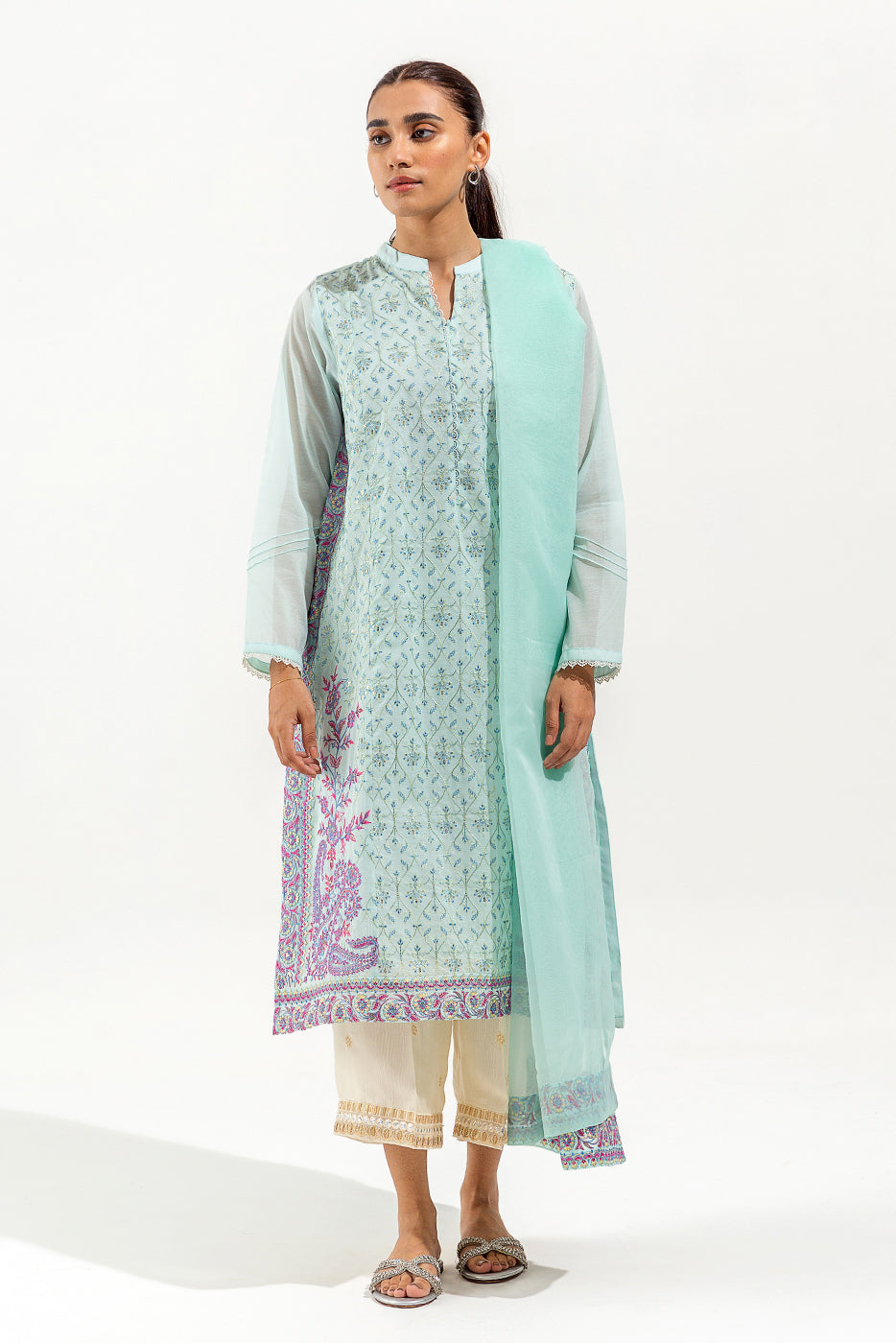 2 PIECE EMBROIDERED PAPER COTTON SUIT (LUXURY PRET)
