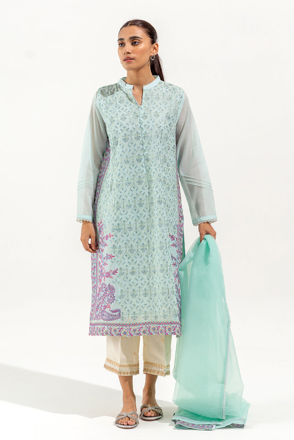 2 PIECE EMBROIDERED PAPER COTTON SUIT (LUXURY PRET)