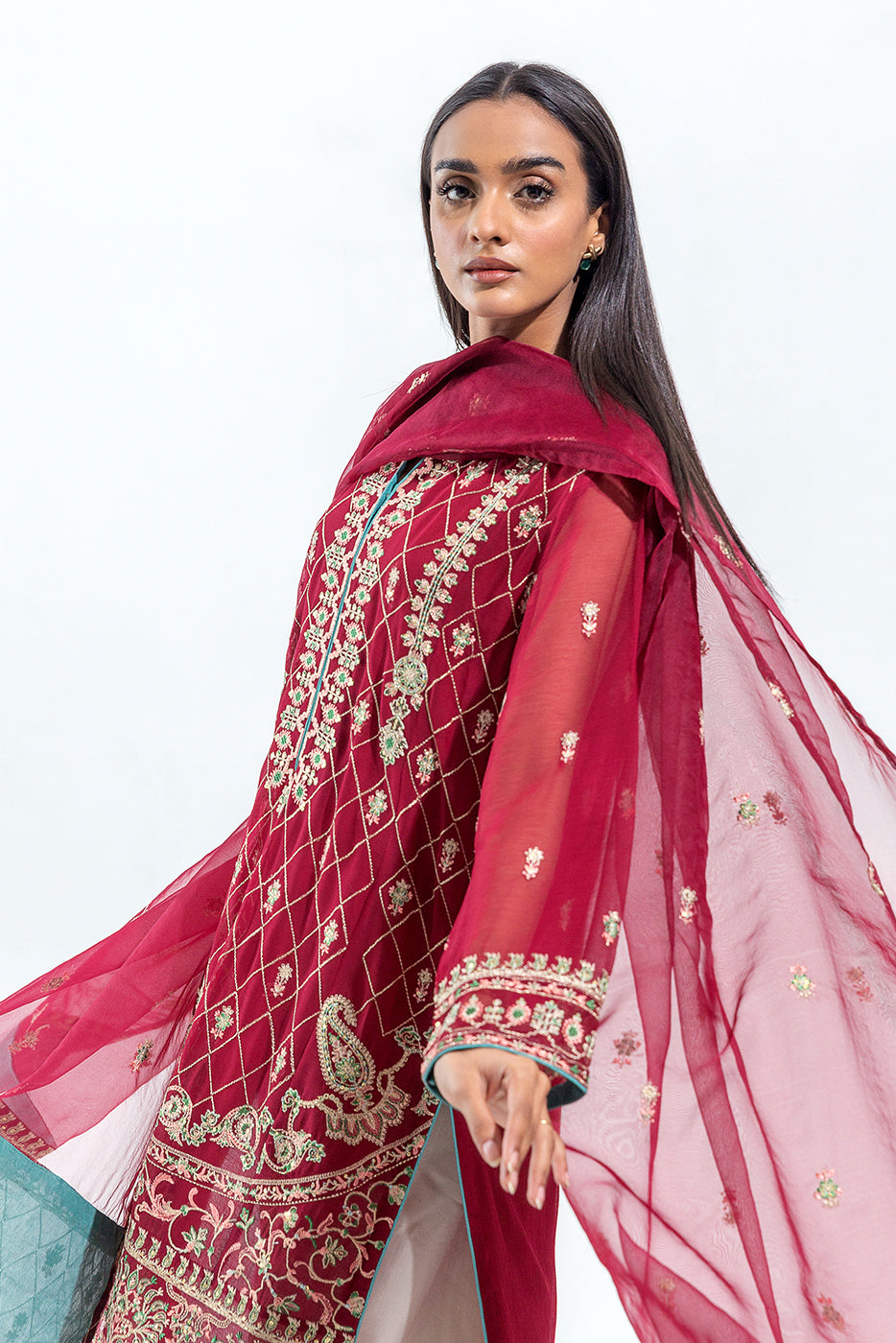 EMBROIDERED CHIFFON SHIRT (LUXURY PRET)