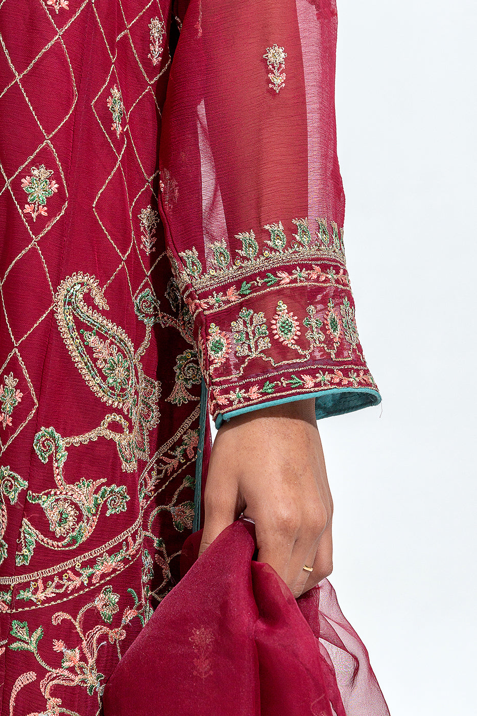 EMBROIDERED CHIFFON SHIRT (LUXURY PRET)