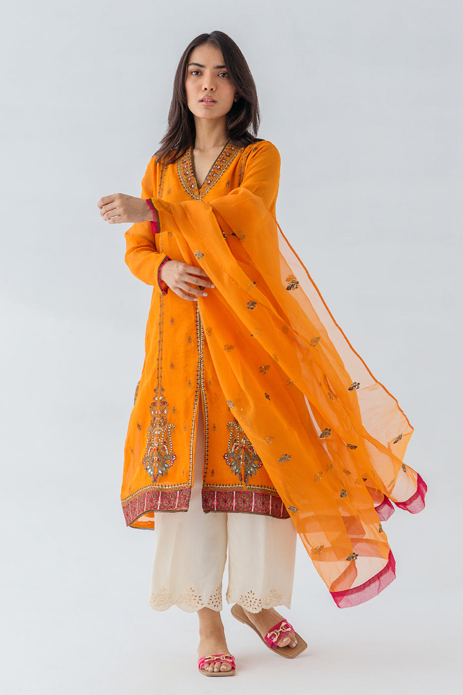 2 PIECE EMBROIDERED COTTON NET SUIT (LUXURY PRET)