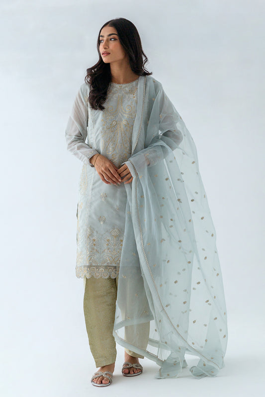 3 PIECE EMBROIDERED PAPER COTTON SUIT (LUXURY PRET)