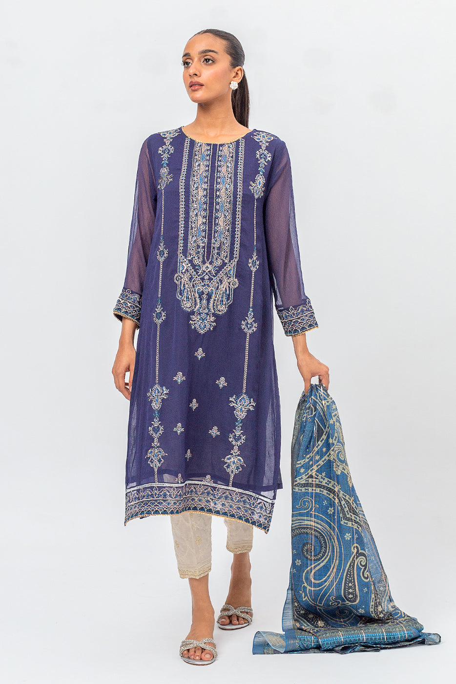 EMBROIDERED CHIFFON SHIRT (LUXURY PRET)
