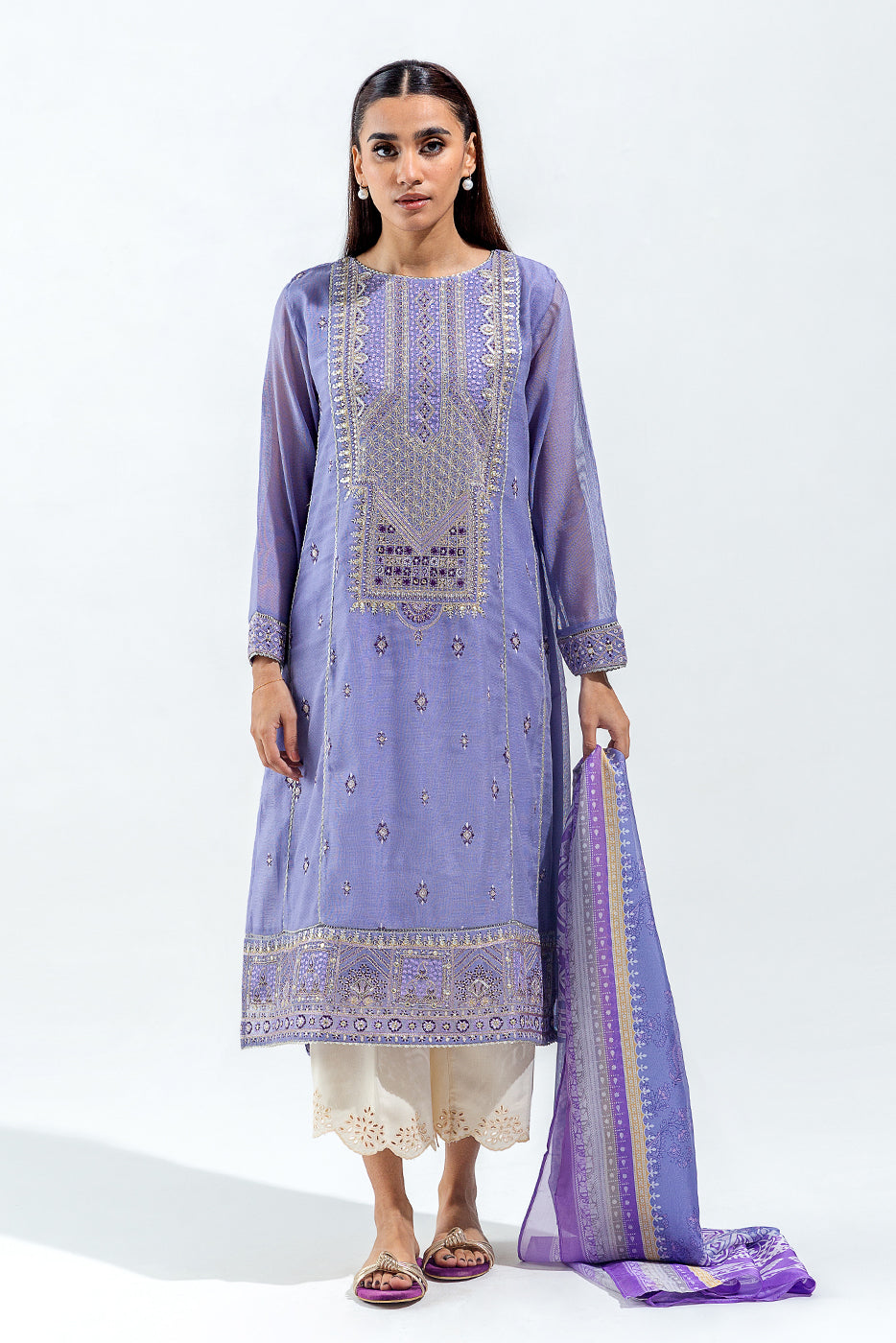 2 PIECE EMBROIDERED COTTON NET SUIT (LUXURY PRET)