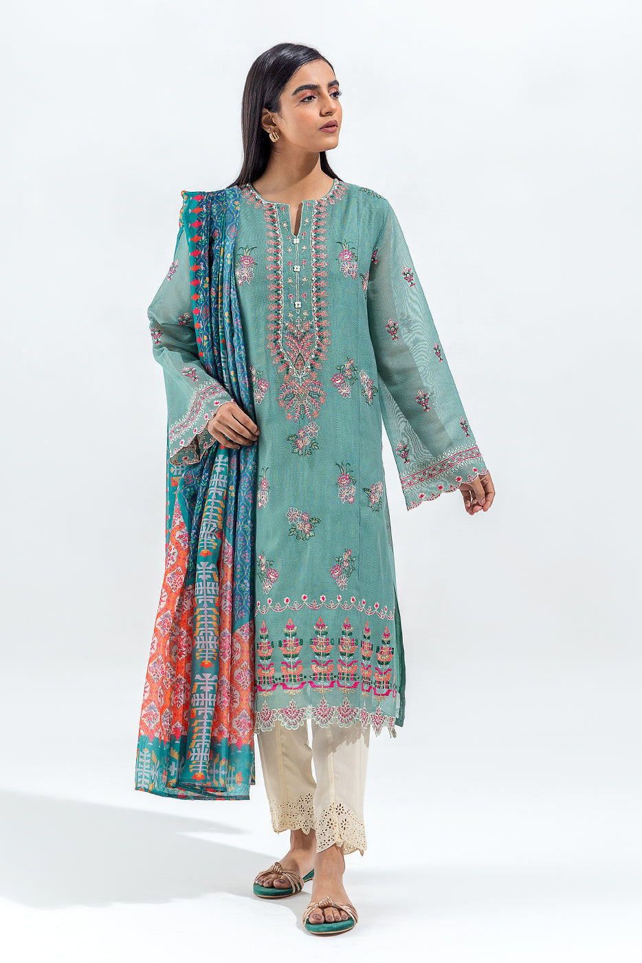 2 PIECE EMBROIDERED COTTON NET SUIT (LUXURY PRET)