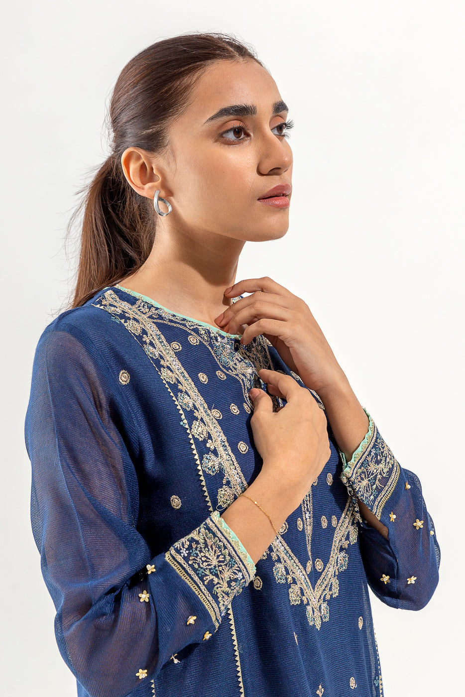 EMBROIDERED COTTON NET SHIRT (LUXURY PRET)