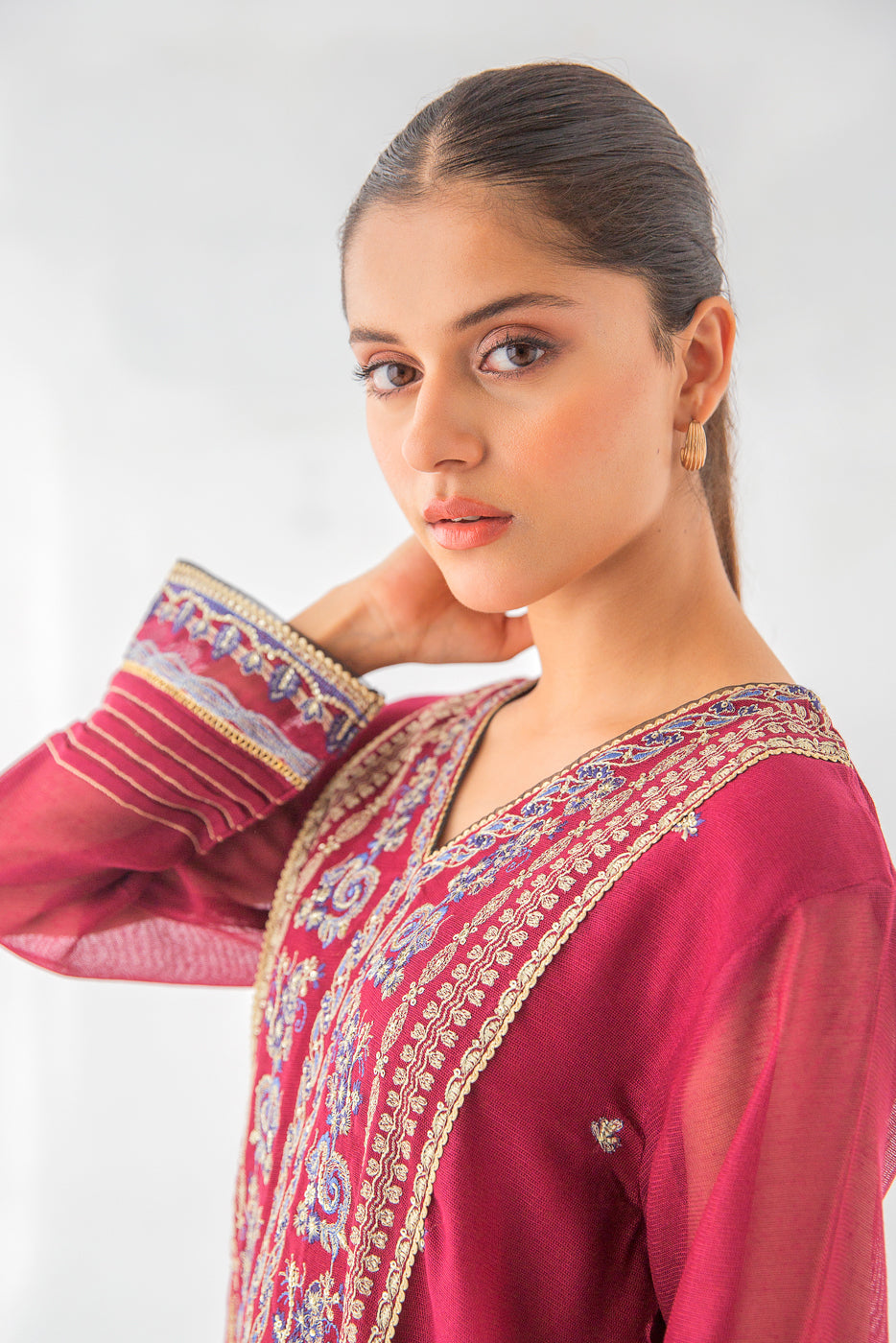 EMBROIDERED COTTON NET SHIRT (LUXURY PRET)