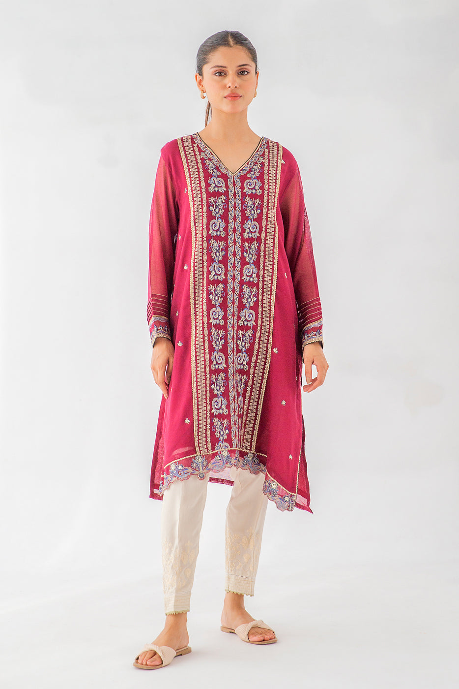 EMBROIDERED COTTON NET SHIRT (LUXURY PRET)