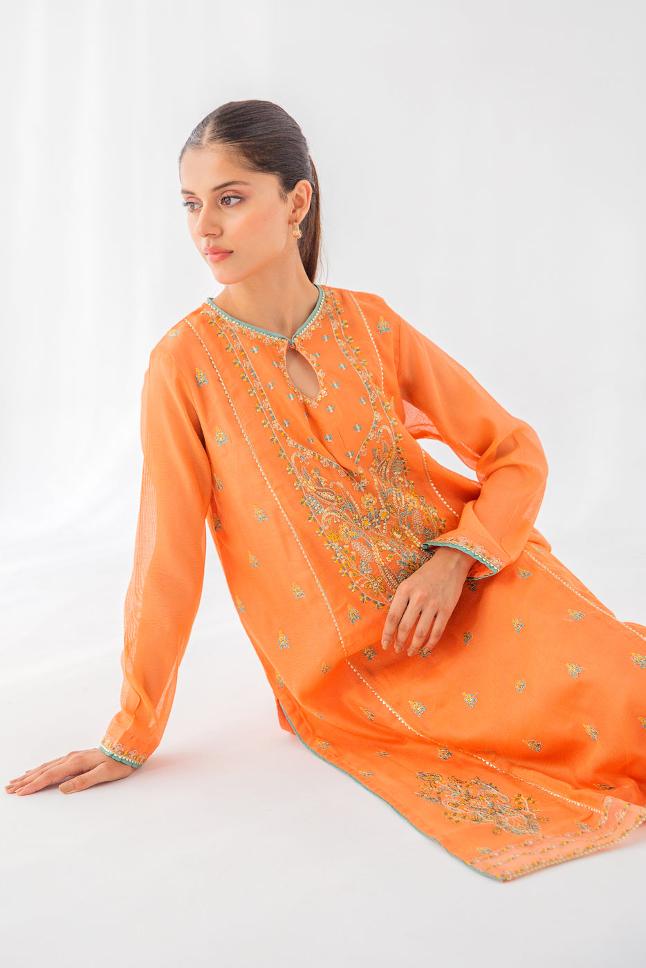 EMBROIDERED COTTON NET SHIRT (LUXURY PRET)