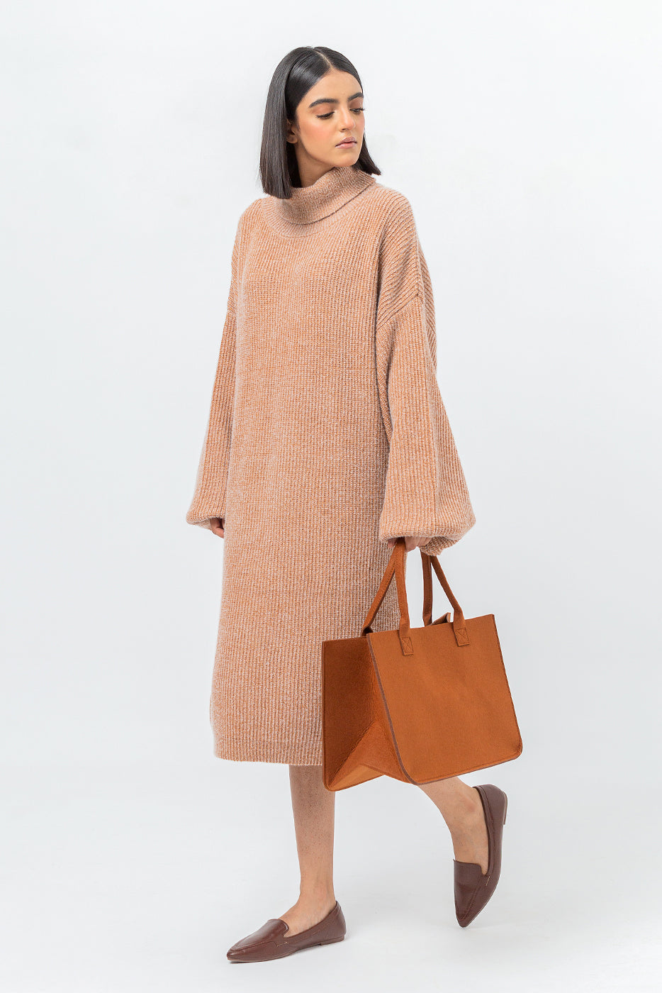 BEIGE MELANGE SWEATER DRESS