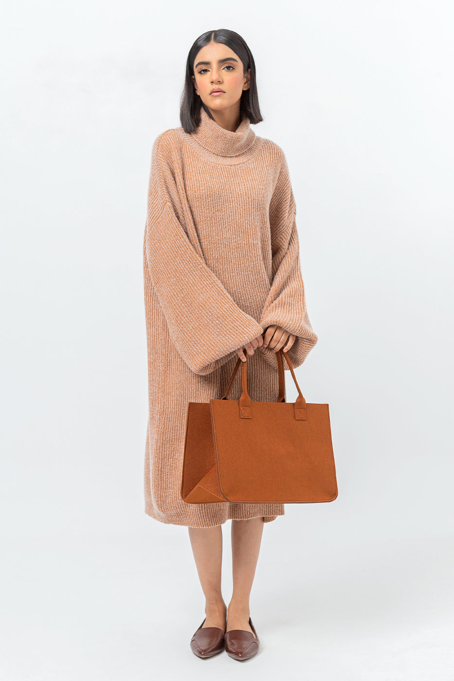 BEIGE MELANGE SWEATER DRESS