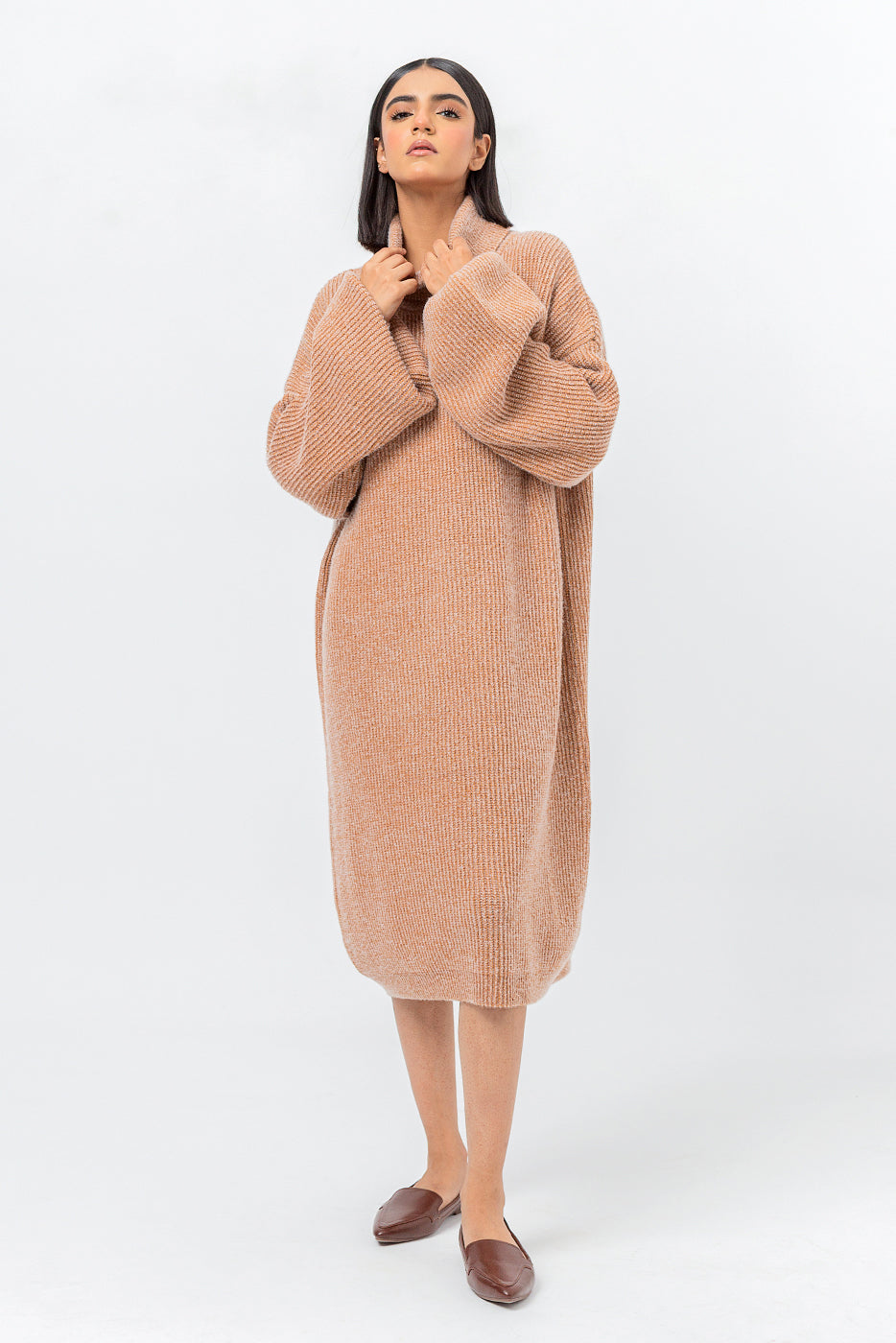 BEIGE MELANGE SWEATER DRESS