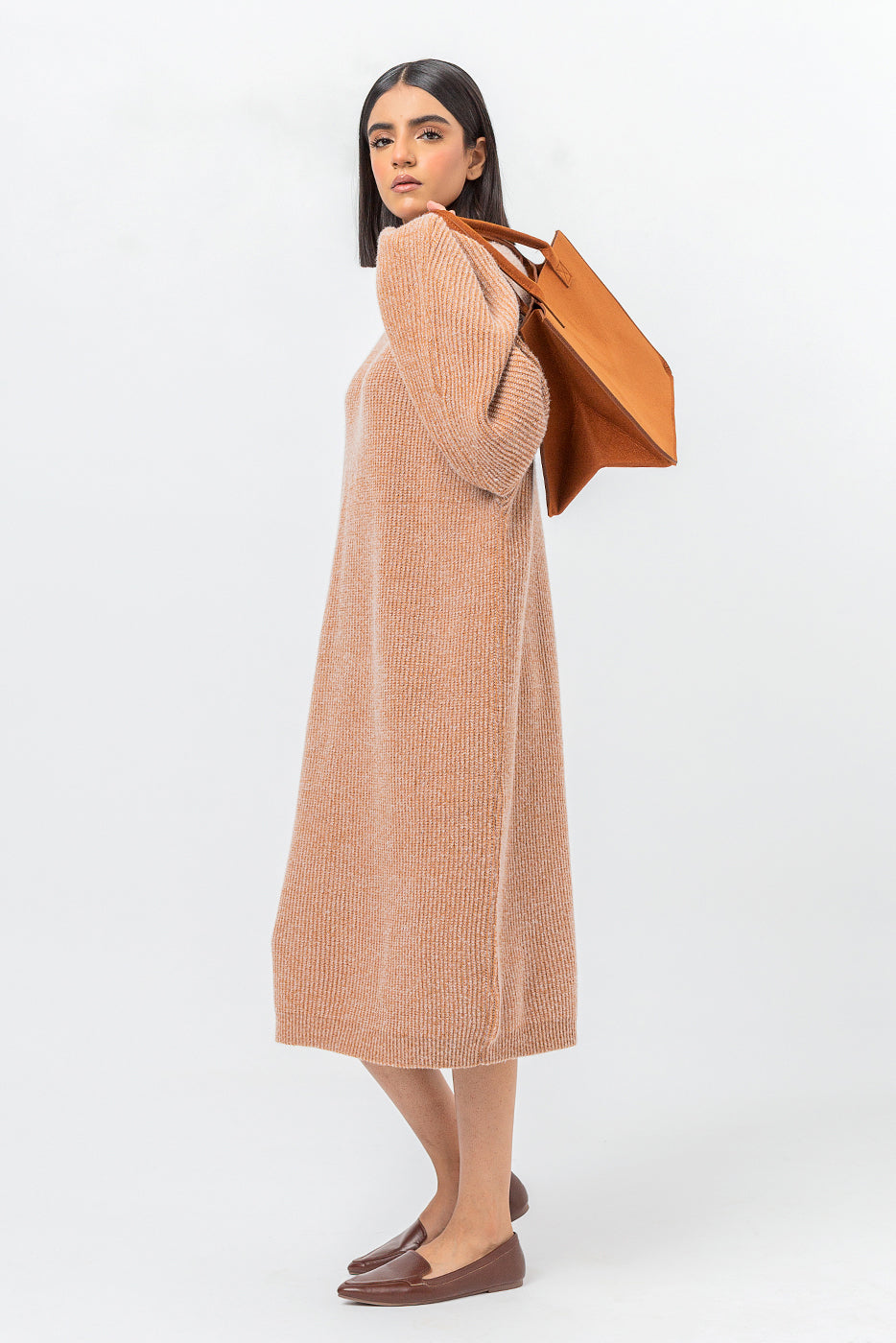 BEIGE MELANGE SWEATER DRESS