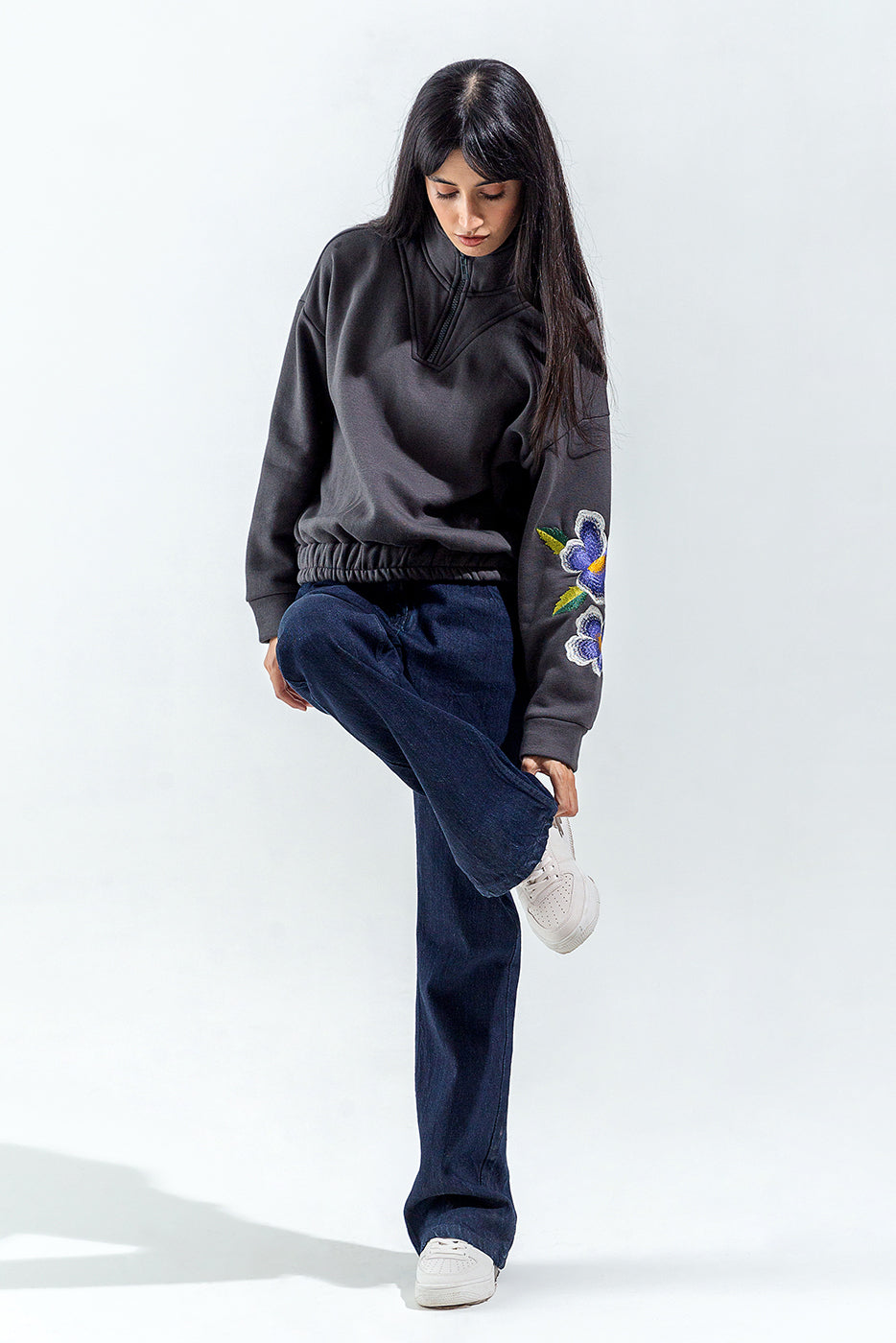 Cropped Embroidered Sweatshirt