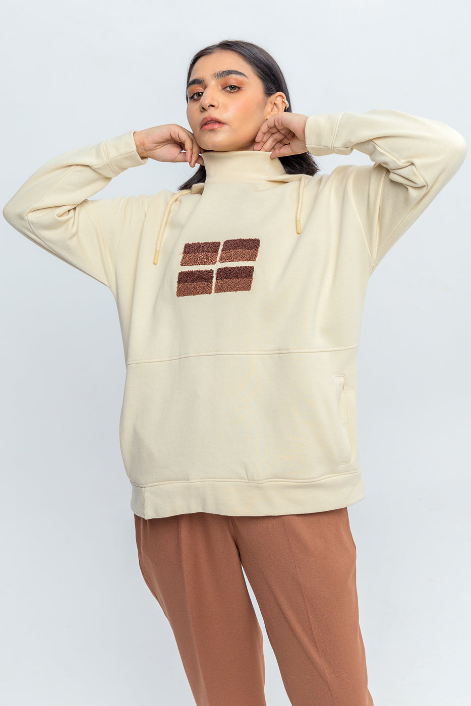 Embroidered Hoodie with Neck Detail - BEECHTREE