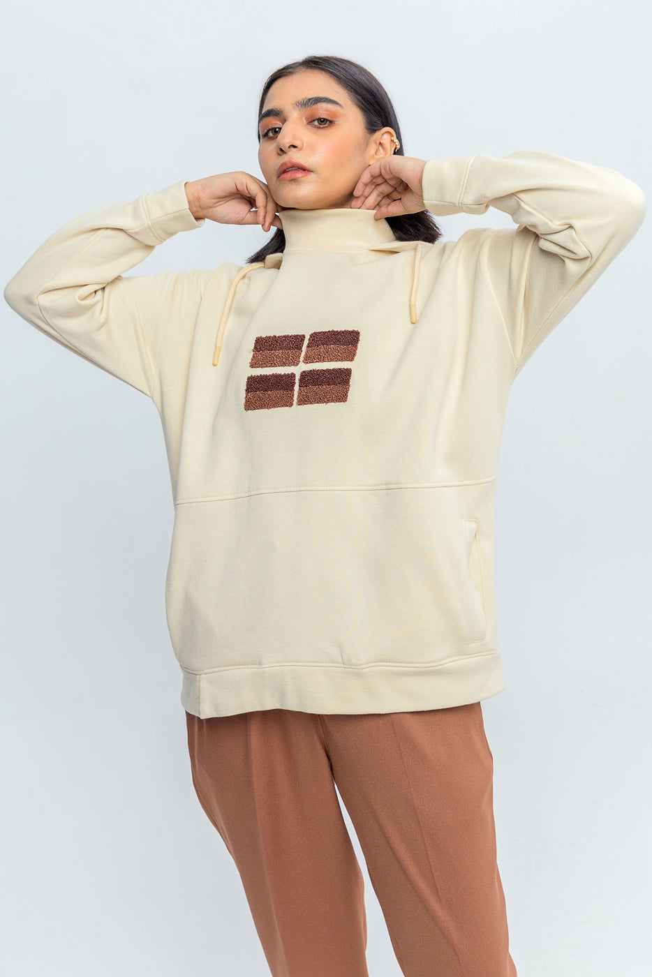 EMBROIDERED HOODIE WITH NECK DETAIL