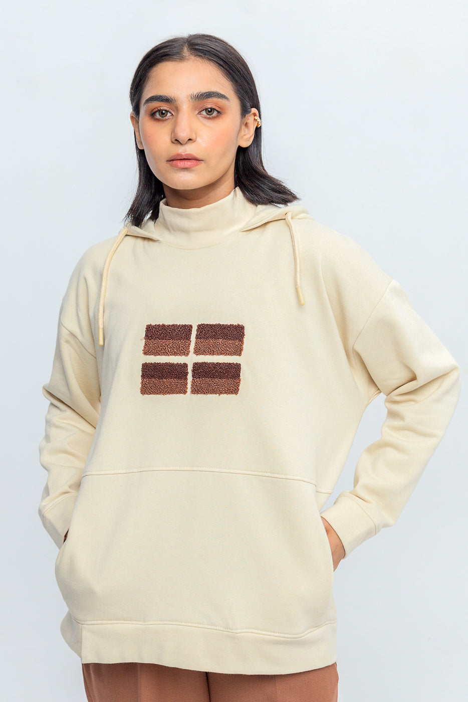 EMBROIDERED HOODIE WITH NECK DETAIL