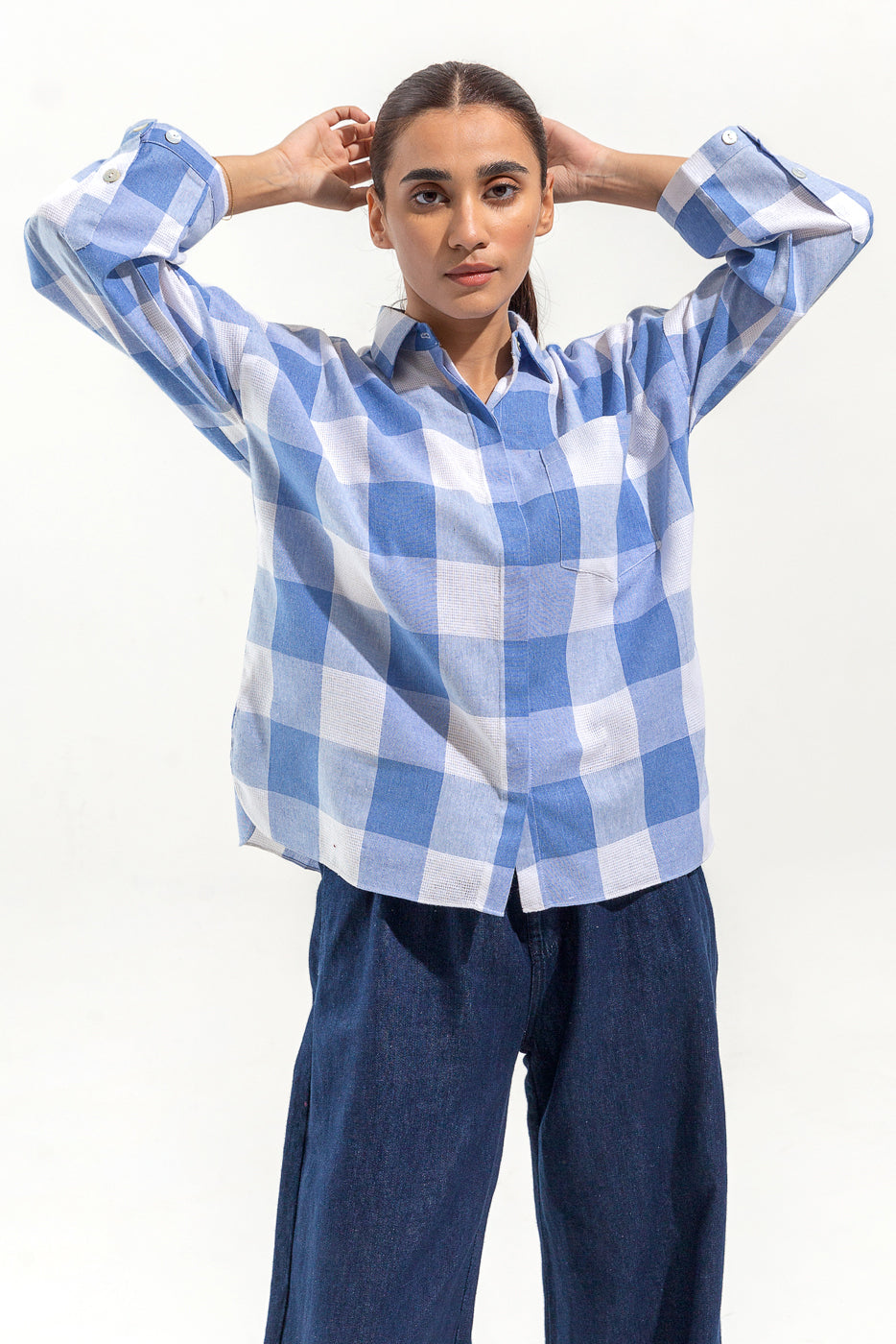 CHECK BUTTON-THROUGH SHIRT