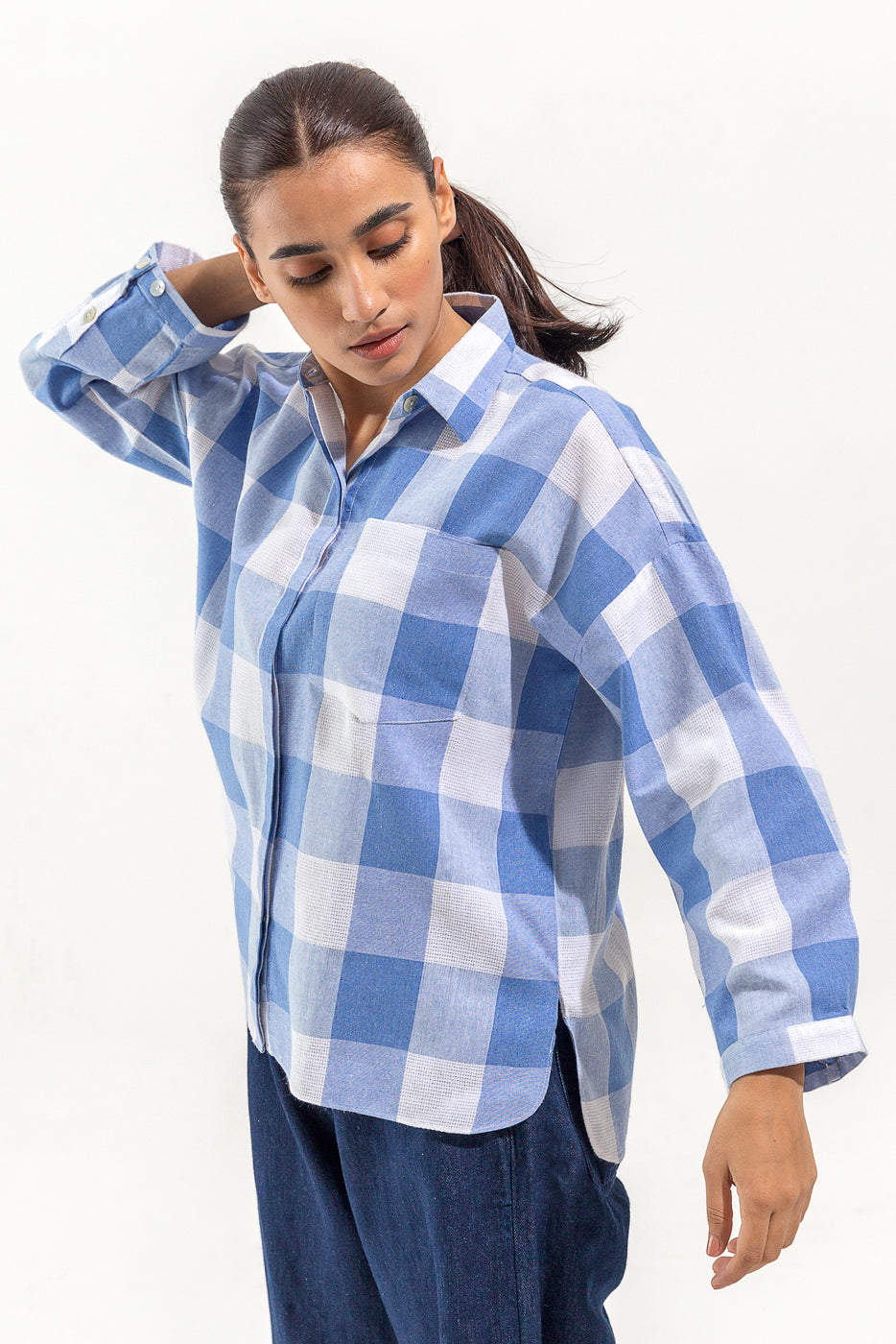 CHECK BUTTON-THROUGH SHIRT