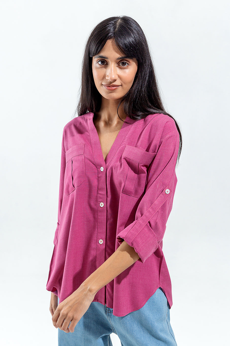 PINK CHAMBRAY BUTTON THROUGH SHIRT