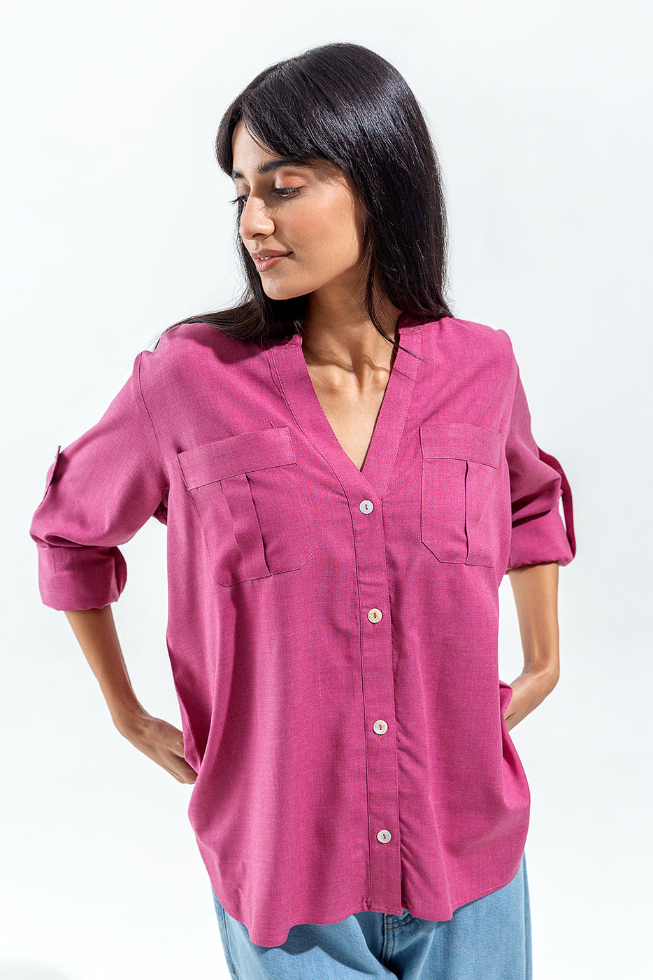 PINK CHAMBRAY BUTTON THROUGH SHIRT